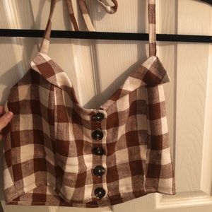 Reformation Plaid Button Front Halter Top